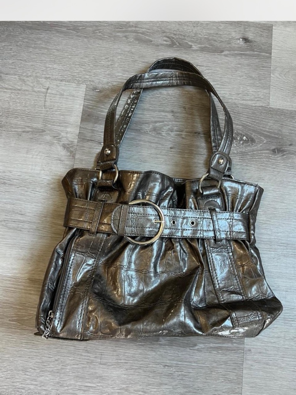 Women's Metallic Brown Belted Tote Bag Vintage
